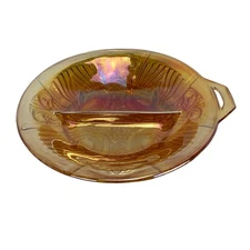 Vintage Carnival Glass Candy Nut Dish Iridescent Marigold Serving Tray Bowl