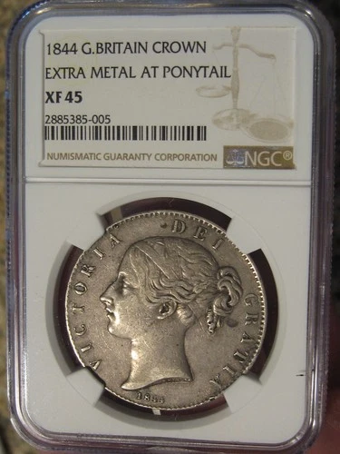 Great Britain 1844 Crown NGC XF 45, Key Date, Rare Silver Coin! CV $650