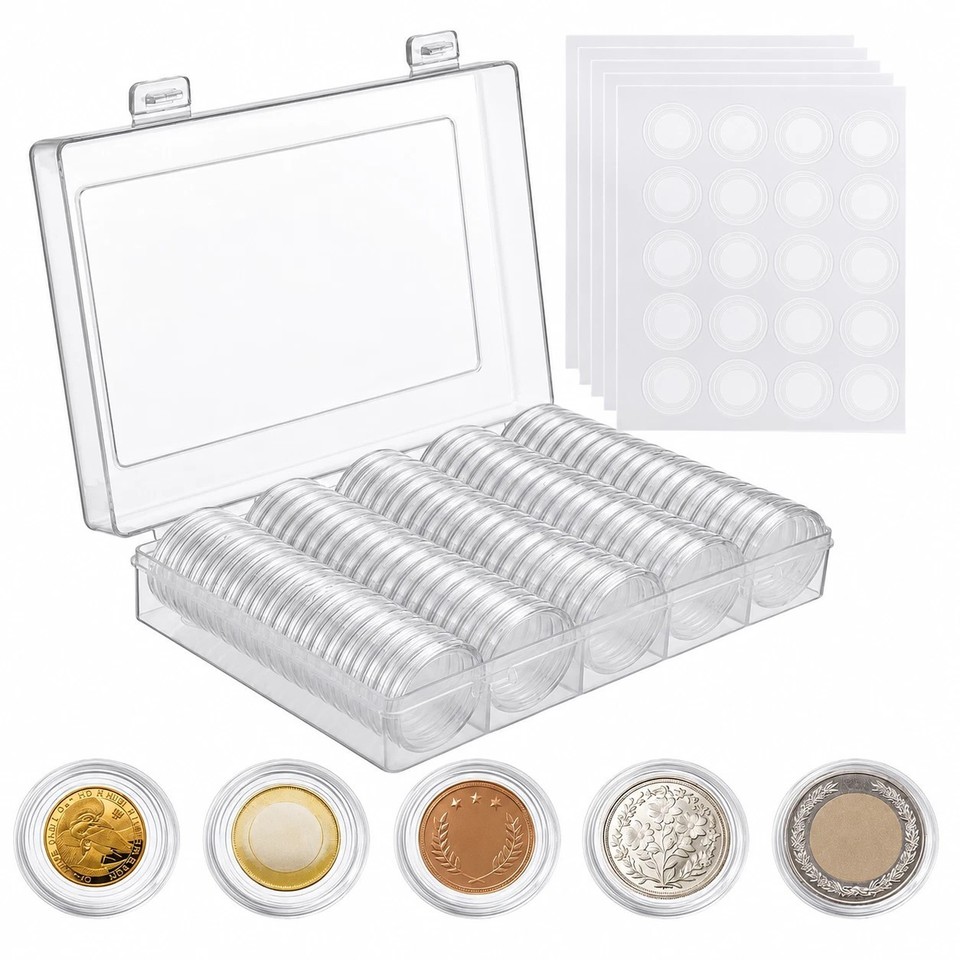 Metal Coin Rack 100Pcs Fit Airtight 30mm Silver or Copper Rounds Coin Holder Capsules ...