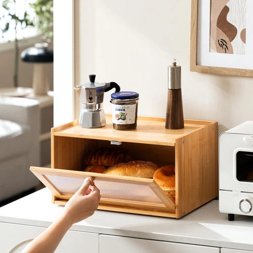 Farmhouse Bread Box for Kitchen Countertop, Modern Bamboo Large Bread Storage... - Picture 7 of 7