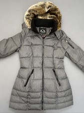 HFX Women's Gray Quilted Puffer L Jacket Faux Fur Hood Winter Coat Parka
