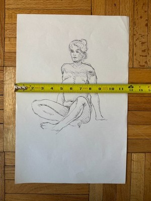 Vintage 1960s Pen Ink Drawing Paper Figure Study Woman 18 x 12 OOAK