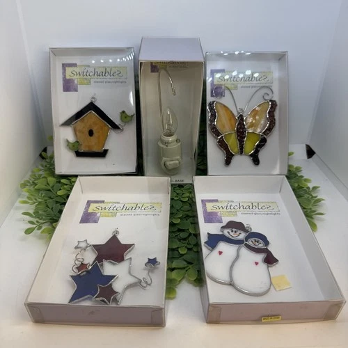 5 - Rotating Nightlight + 4 Switchables Stained Glass Covers butterfly w boxes