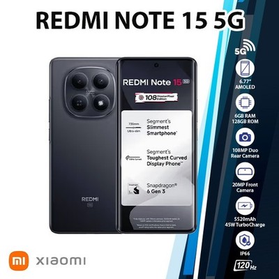 Xiaomi Redmi Note 15 5G Android Cell Phone (6GB+128GB/BLACK/Dual SIM/Unlocked)