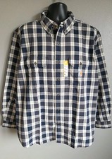 NWT Carhartt Loose Fit XL Men's Midweight Chambray Long Sleeve Blue Plaid Shirt