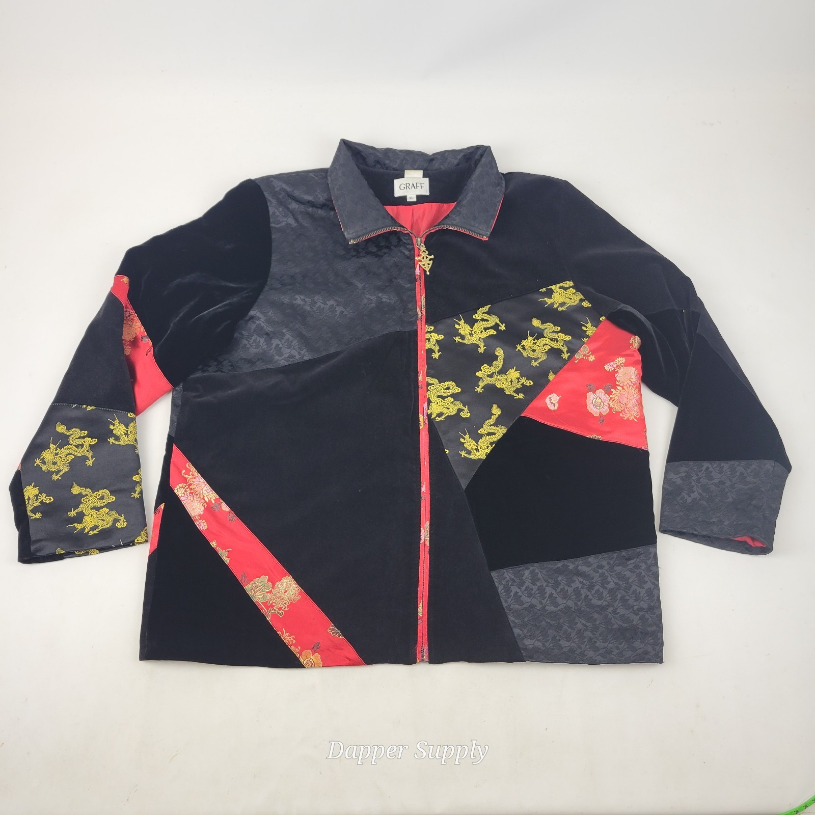 Graff XL Dragon Patchwork Jacket Black Red Gold A… - image 2