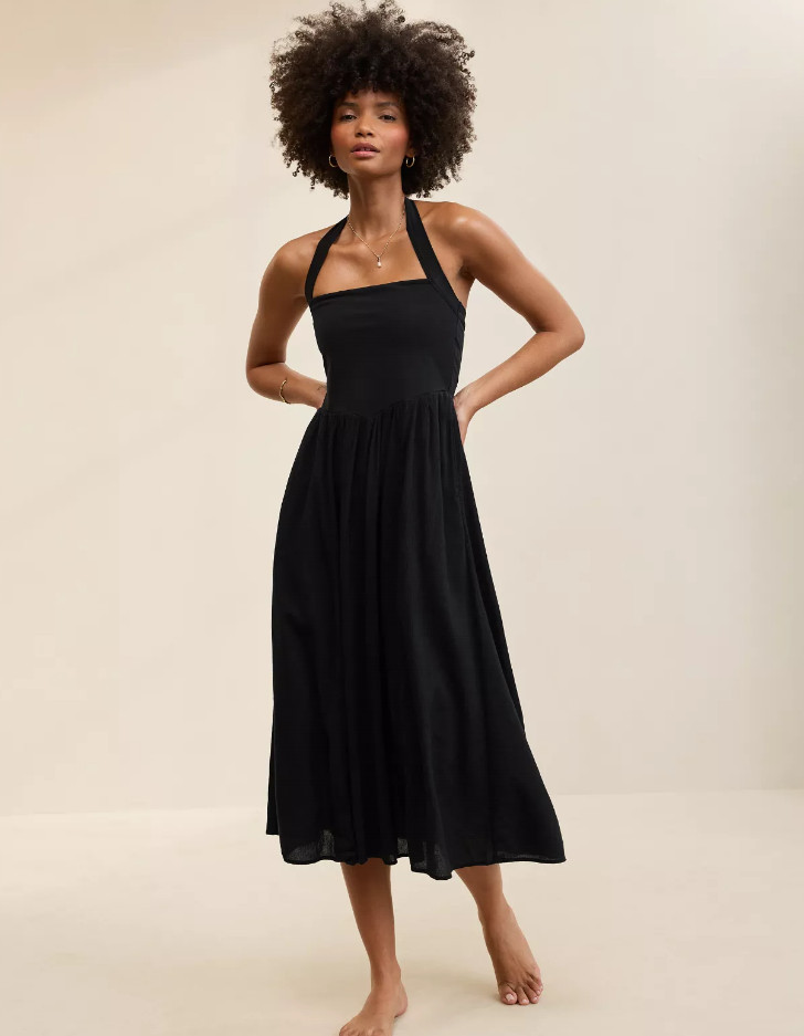 NEW Aerie At The Barre Halter Dress, True Black