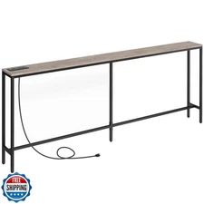 MAHANCRIS 78.7" Console Table with Power Outlet, Narrow Sofa Table, Industria