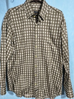 Robert Talbott Dress Shirt Mens L Brown Check Long Sleeve Button Front