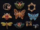 Vtg Lot 10 "Insect" Brooch Pins Costume Jewelry Butterfly Dragonfly flies / bees