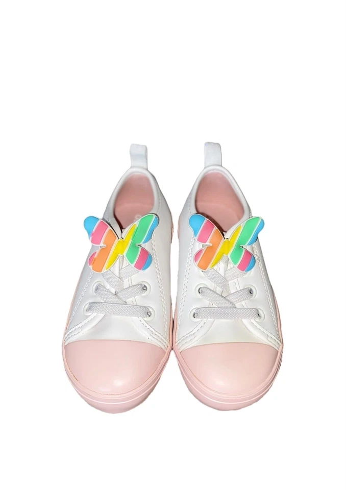 Antiguo Zapatos Azul Marino Sin Cordones Arco Iris Mariposa Blanco/Rosa Goma Tenis Niño Pequeño Nuevo Foto 3 de 3