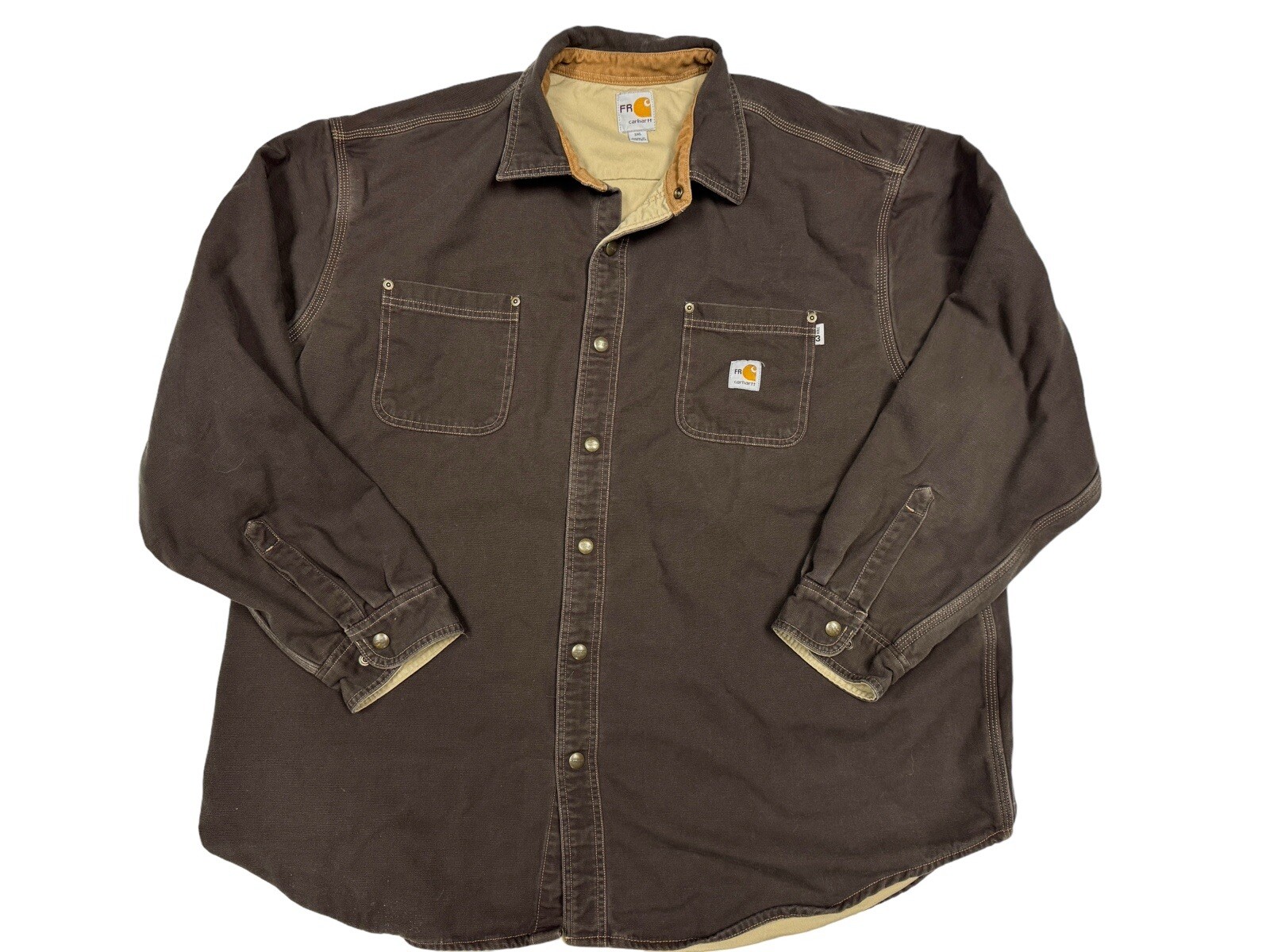 Carhartt FR Brown FlameResistant Canvas Shirt Jacket Heavy Snap Coat