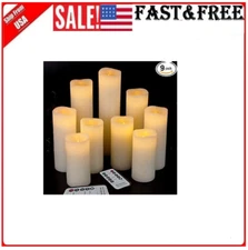 9 Pcs Flickering Moving Wick Flameless Pillar Candle Led Remote Candles Set New