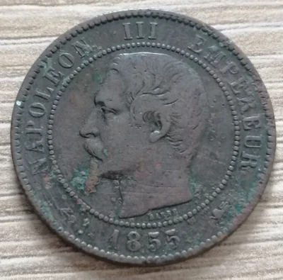 Napoléon III-Dix centimes Napoléon III, tête nue 1855 Lyon en Bronze - Photo 1/2