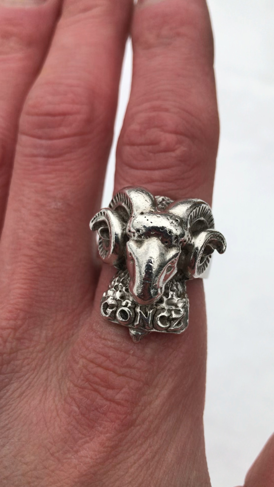 HEAVY Solid Silver Satanic Black Magic Ram's Head… - image 8