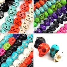 Halloween Decor Howlite Skull Magnesite Turquoise Pumpkin Beads 15" Bracelet