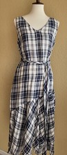  Nordstrom Signature Womens Linen Faux Wrap Plaid Belted Dress Size 8 $299