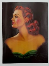 Vintage Billy DeVorss Embossed 7.5x10 Pin-Up Print, Sultry Redhead Beauty