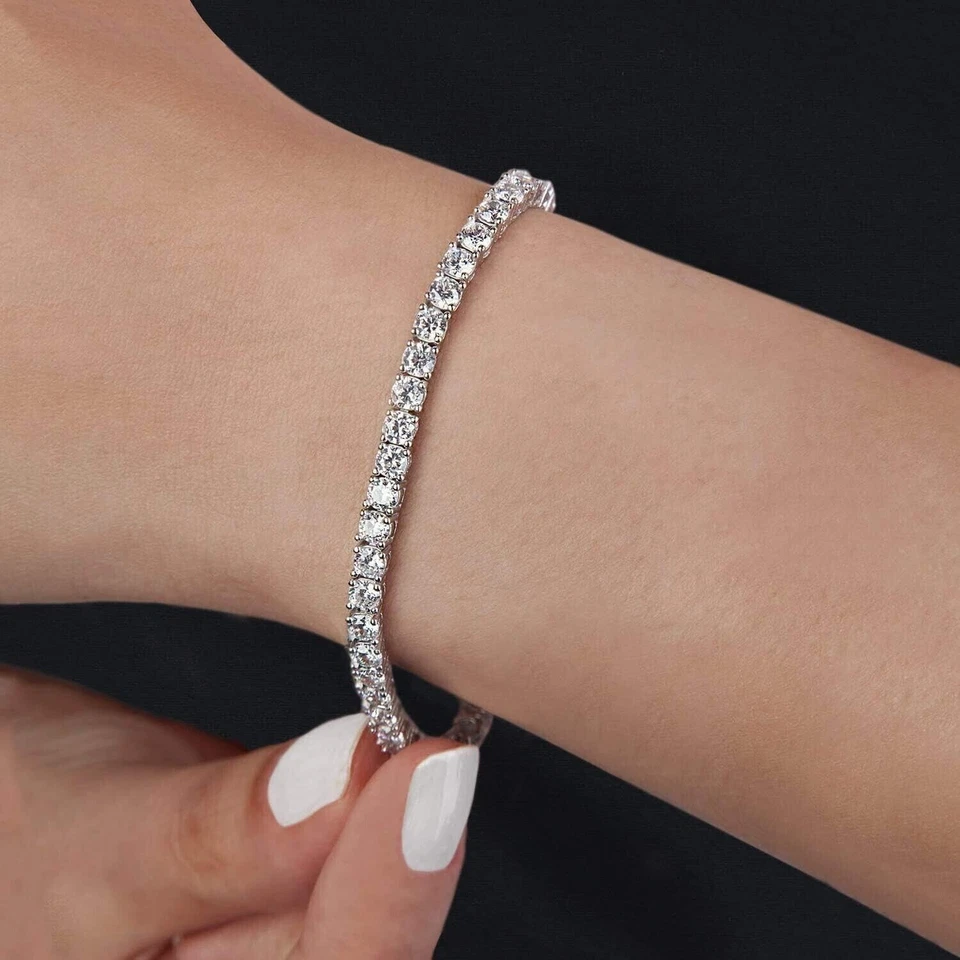 Brazalete cadena tenis circonita cúbica corte redondo de 4 mm enchapado en oro blanco de 14 k 7,5 pulgadas todos los colores Foto 3 de 4