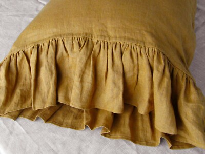 Linen Stone Washed Pillow Case with Ruffles on one side pillowcase sham cover