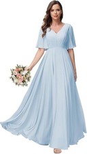 Womens Size 16, Light Blue, Batwing Sleeves, Ruched Chiffon Bridesmaid Dress NWT