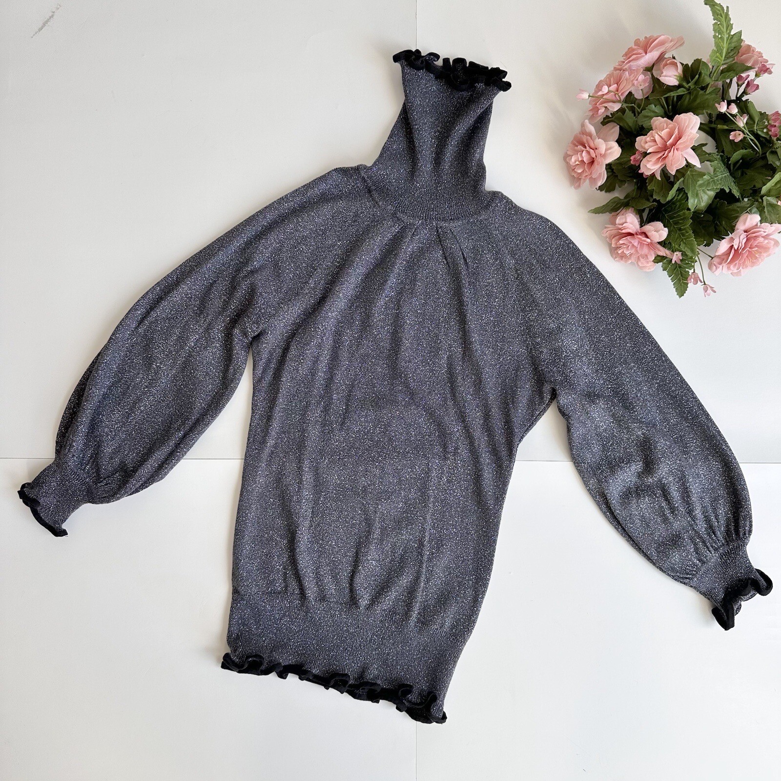 EXPRESS Design Studio Grey Glitter Turtleneck 3/4… - image 5