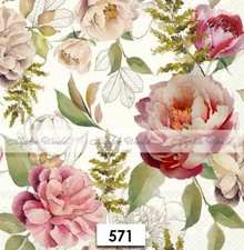  571 TWO Paper LUNCHEON Decoupage Art Craft Napkins - PEONIES PEONY FLOWERS