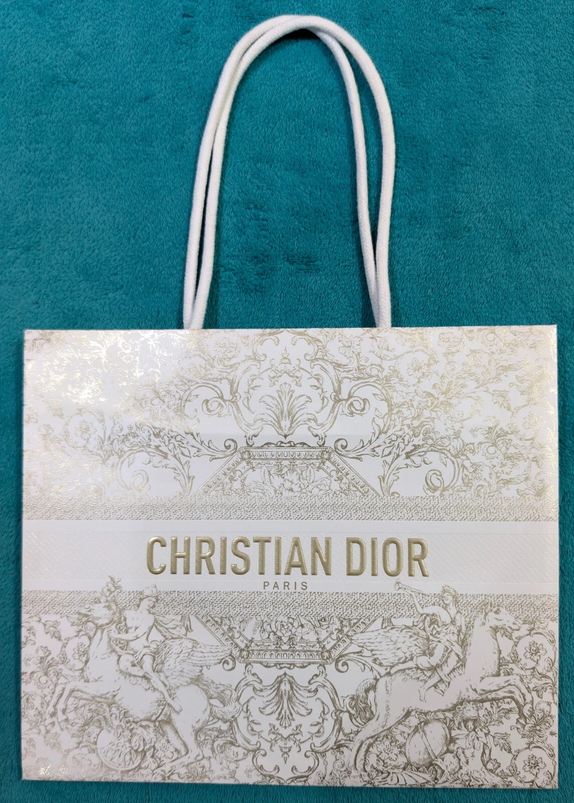 Authentique sac cadeau CHRISTIAN DIOR   fourre tout shopping luxe   blanc/or   moyen  