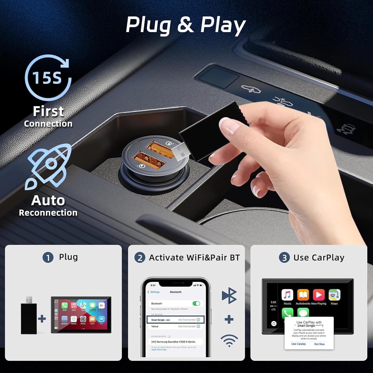 Adattatore CarPlay Wireless USB C iPhone - Addio Cavi in Auto - 4