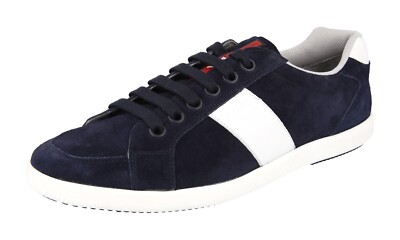 PRADA Suede Sneakers LINEA ROSSA - 4E2845 Navy Blue White NEW - 9.5 43.5
