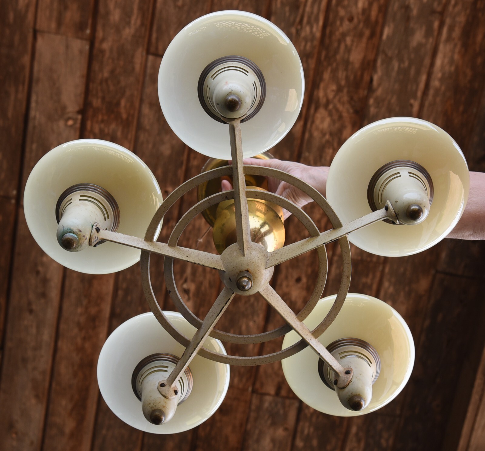 Lightolier After Sunset 1920's/ Art Deco with Custard Glass 5 lamp