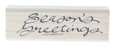 Stampin Up Season's Greetings Cursive 2002 Wooden Rubber Stamp