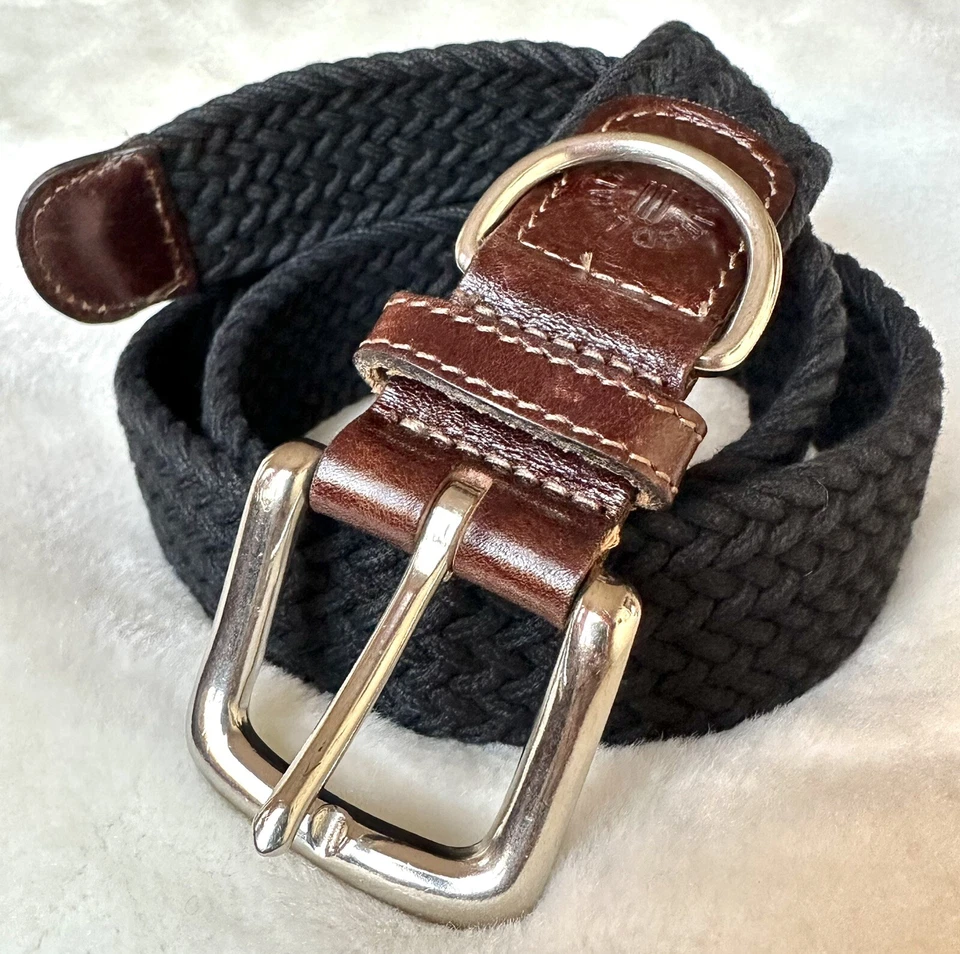 Cinturón Mujer THE LIMITED De Colección Trenzado Negro, Pestañas Cuero Blanco Hebilla Latón Foto 2 de 4