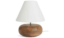 Habitat Mango Wood Base Table Lamp Pebble Shaped 31 cm Natural & White Lamp New