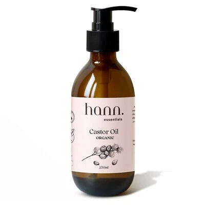 HANN ESSENTIALS Organic Castor Oil, 100% Pure, Cold Pressed, Hexane Free,Glass Bottle, Pump Lid