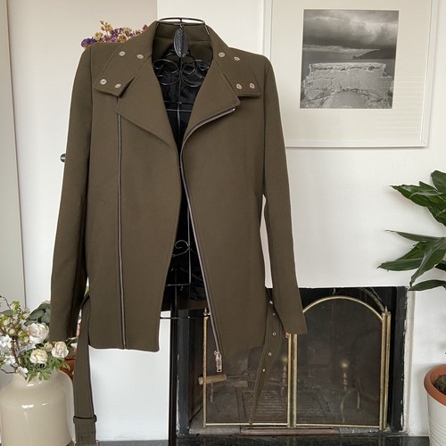 Giacca Zara taglia XS verde militare stile biker con cerniere argento | eBay