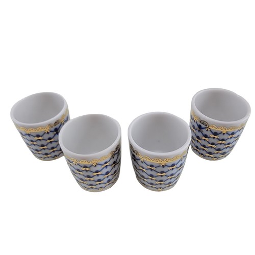 Lomonosov Russian Imperial Porcelain 4 Flask Shot Cups 1970s Cobalt Net Flat - Picture 6 of 11
