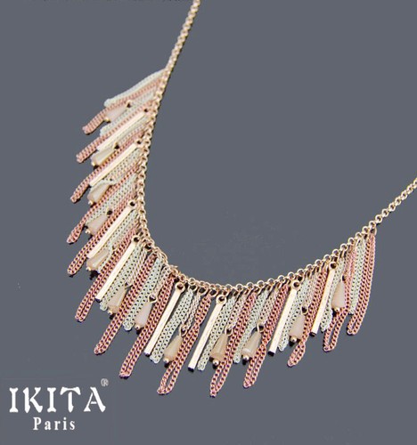 Halskette Statement kette IKITA Paris Metall Multi Kettchen Tropfen Glasperlen - Bild 2 von 2