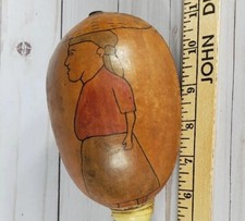 Haitian Maraca Hand Painted Rumba Shaker Wood Gourd Folk Art Vintage Haiti