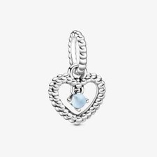 NEW Pandora MARCH Birthstone Heart Dangle Pendant Charm 798854C07 FREE SHIPPING