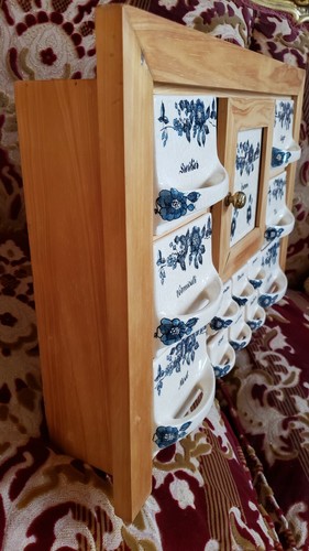 FANTASTIC Vintage Dutch Wood HP 12 Spice Cabinet Drawers & Door 4 Wall/Counter! - Bild 2 von 12