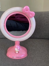 Hello Kitty Vanity Beauty Mirror Pink Light Up Round Illuminated Makeup Tabletop