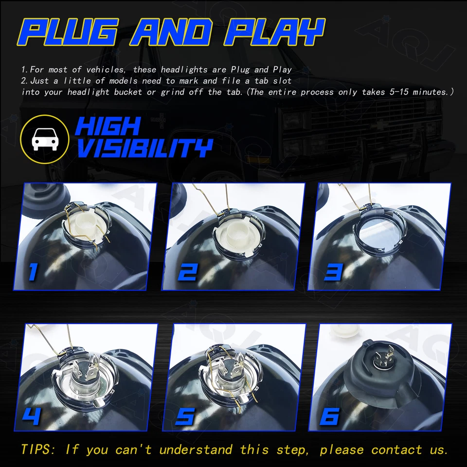 4PCS LED Headlights Hi/Lo Beam H4 Fit GMC K1500 1988 1989 1990 1991 Foto 2 de 4