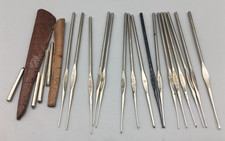 Lot 15 Crochet Hooks Steel by Boye 5" USA Short Covers Vintage AS IS