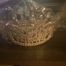 Princess Birthday Silver Rhinestone Crown Tiara with sash