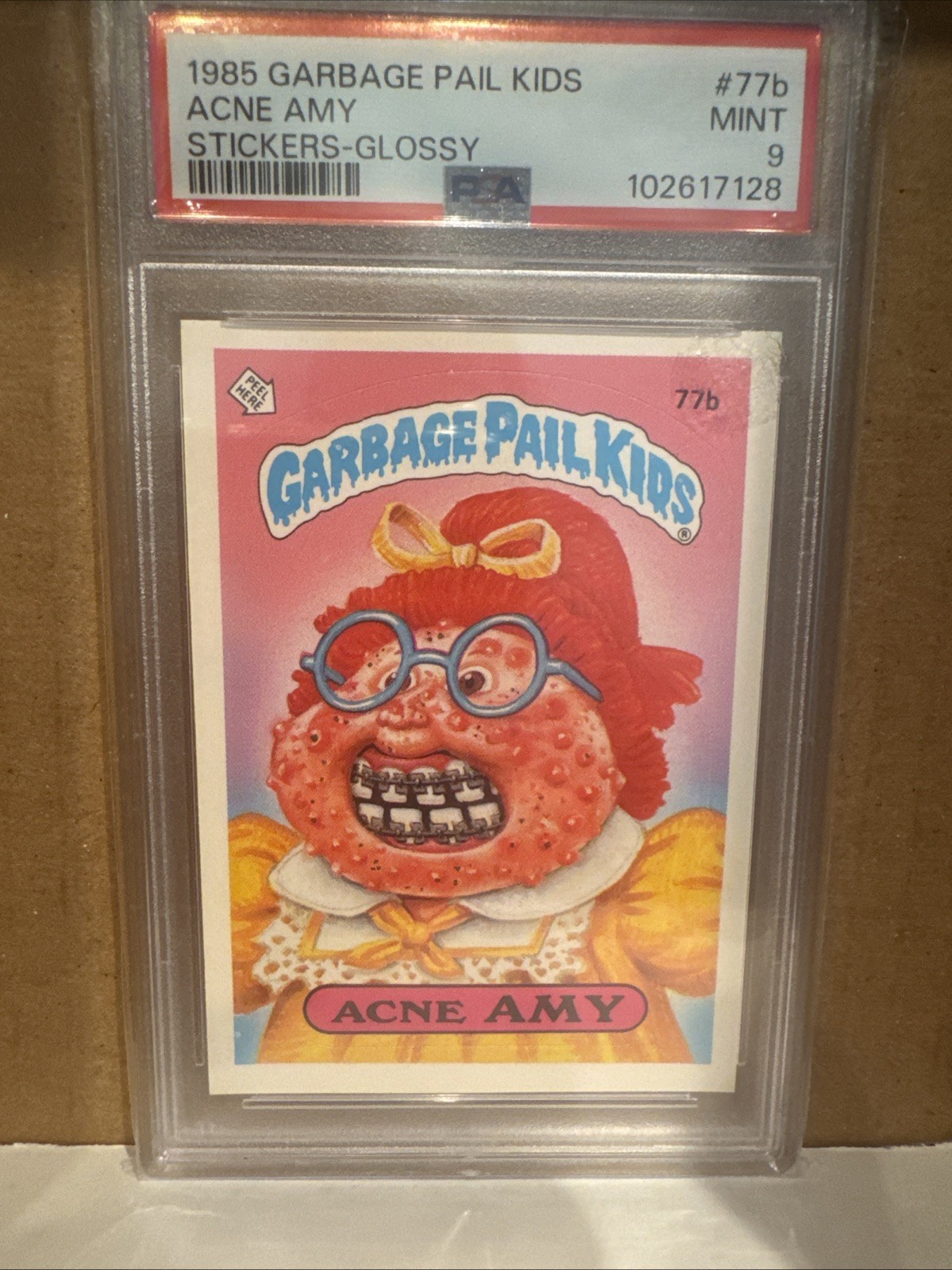 1985 Garbage Pail Kids #77b ACNE AMY Stickers Glossy GPK PSA 9 MINT 
