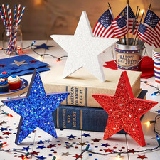 4Th of July Decorations Indoor, 3PCS Patriotic Wooden Star Tiered Tray Decor, Re