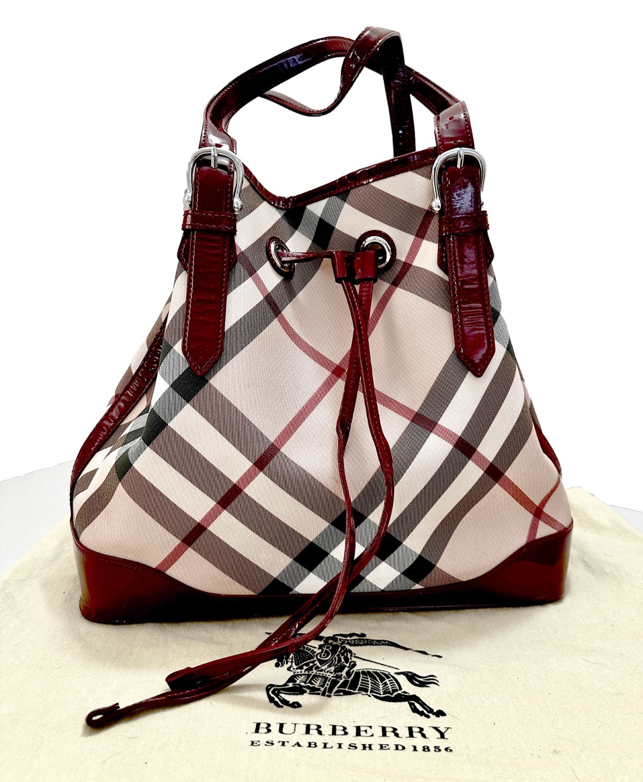 Burberry Supernova Check Large Drawstring Tote Be… - image 2