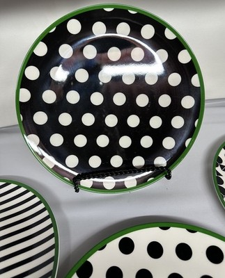 Kate Spade New York 10.5'' Melamine DINNER Plate 4pc Set Blk/White/Green edge