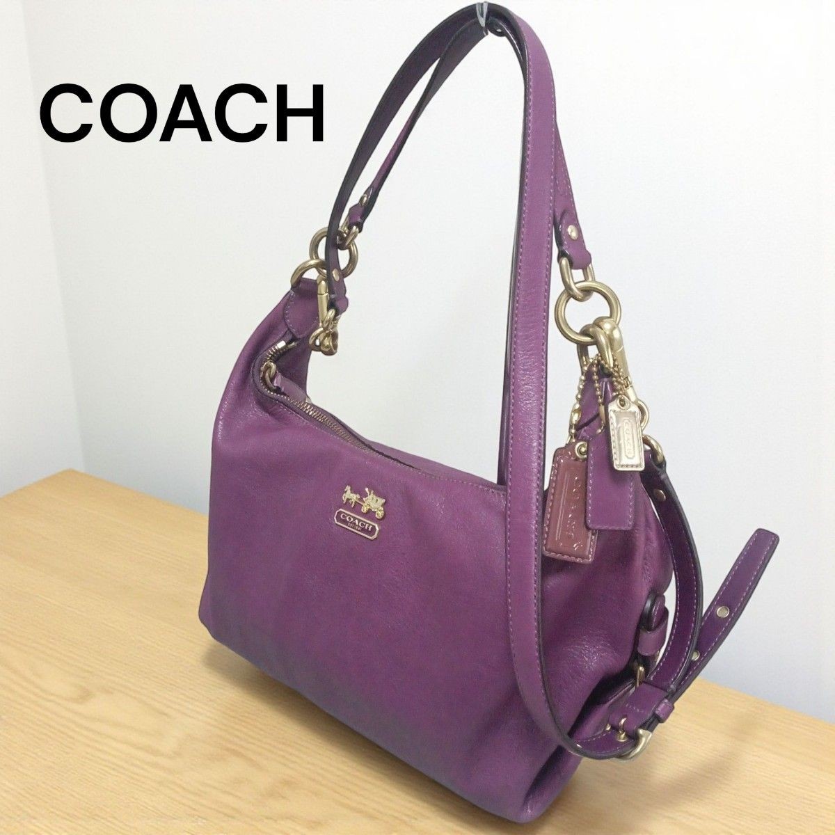 COACH Shoulder Bag 2way Madison Gold Hardware Model Number 14304 Purple With Sto